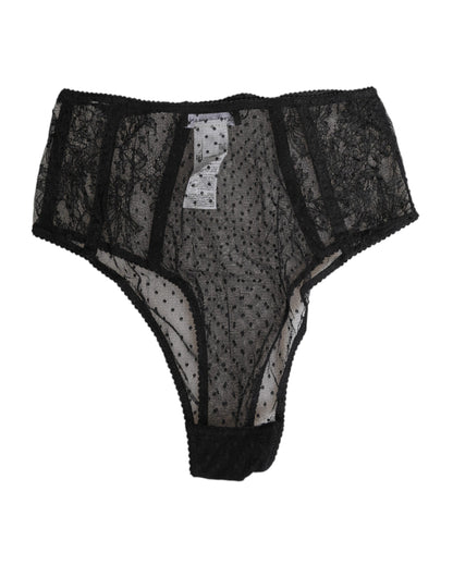 Black Lace Polka Dot Mesh High Waist Underwear