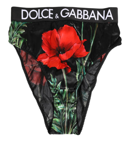 Black Floral Print High Waist Sheer Mesh Underwear