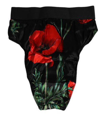 Black Floral Print High Waist Sheer Mesh Underwear