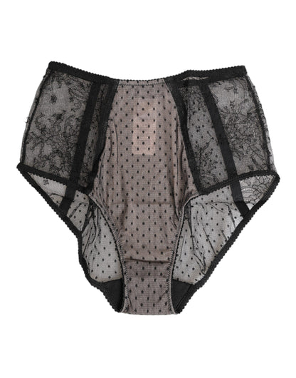 Black Sheer Polka Dot Lace High Waist Underwear