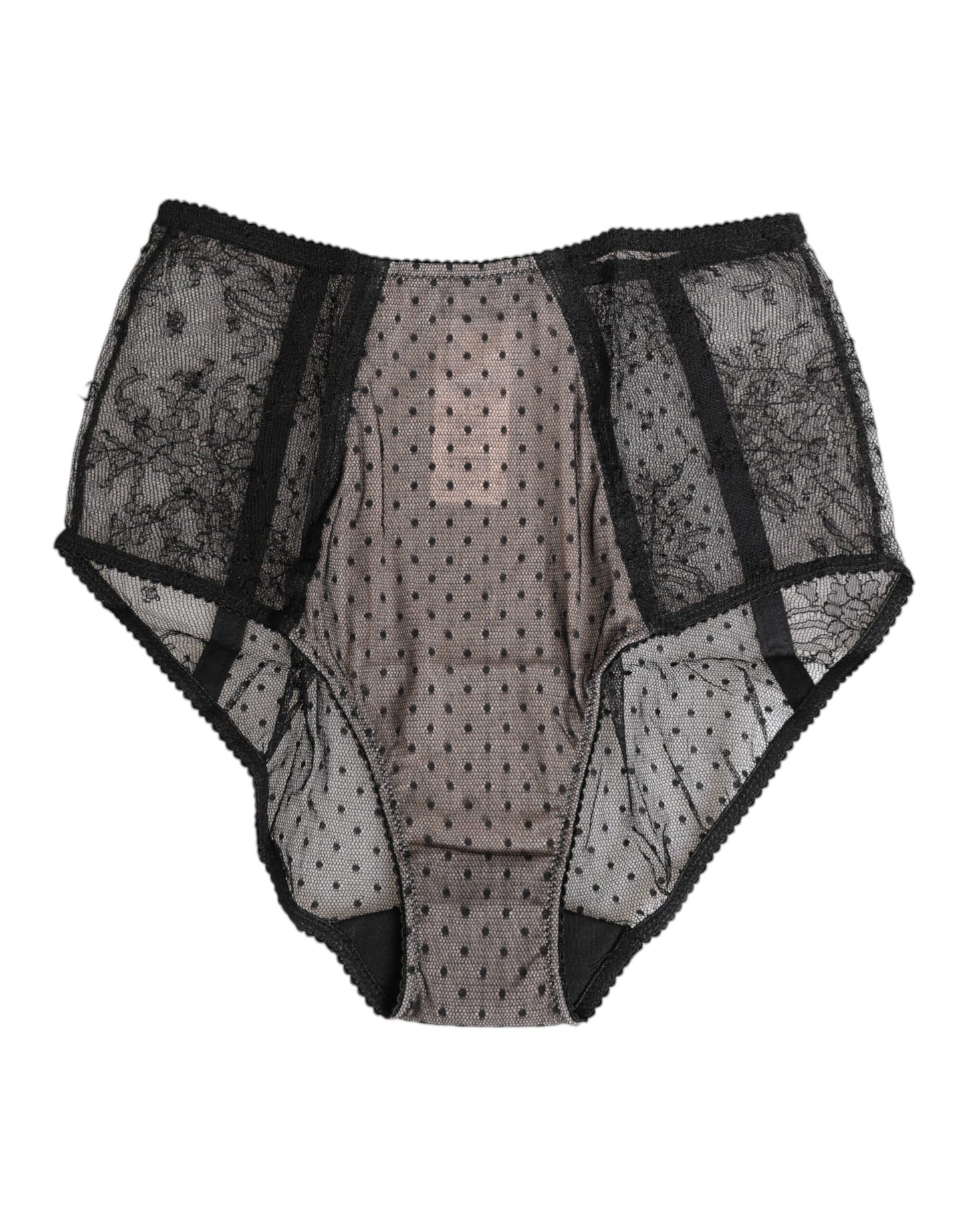 Black Sheer Polka Dot Lace High Waist Underwear