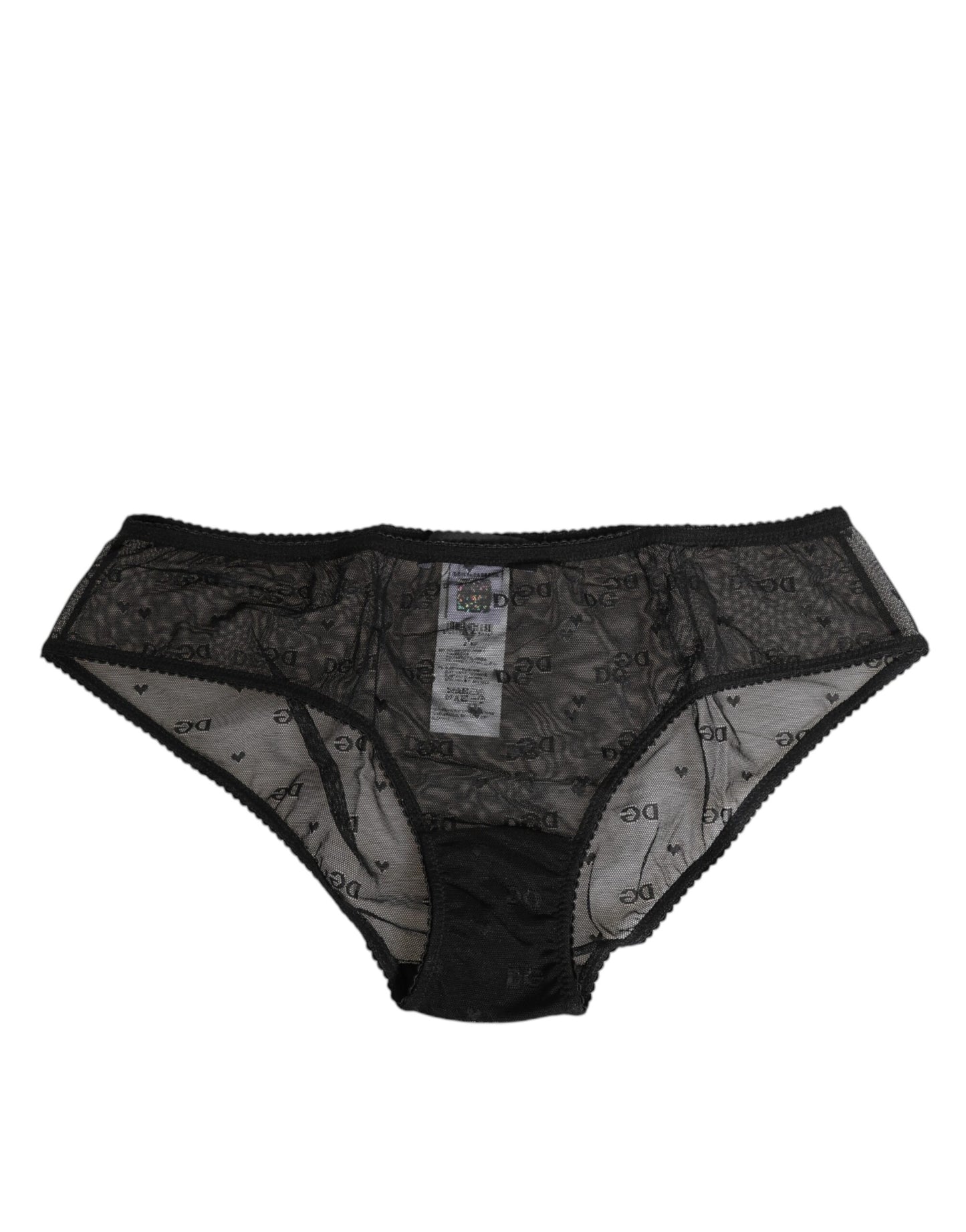 Black Sheer Mesh Lace Polka Dot Logo Underwear