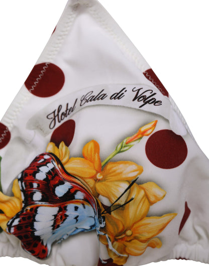 White Red Polka Dot Floral Print Triangle