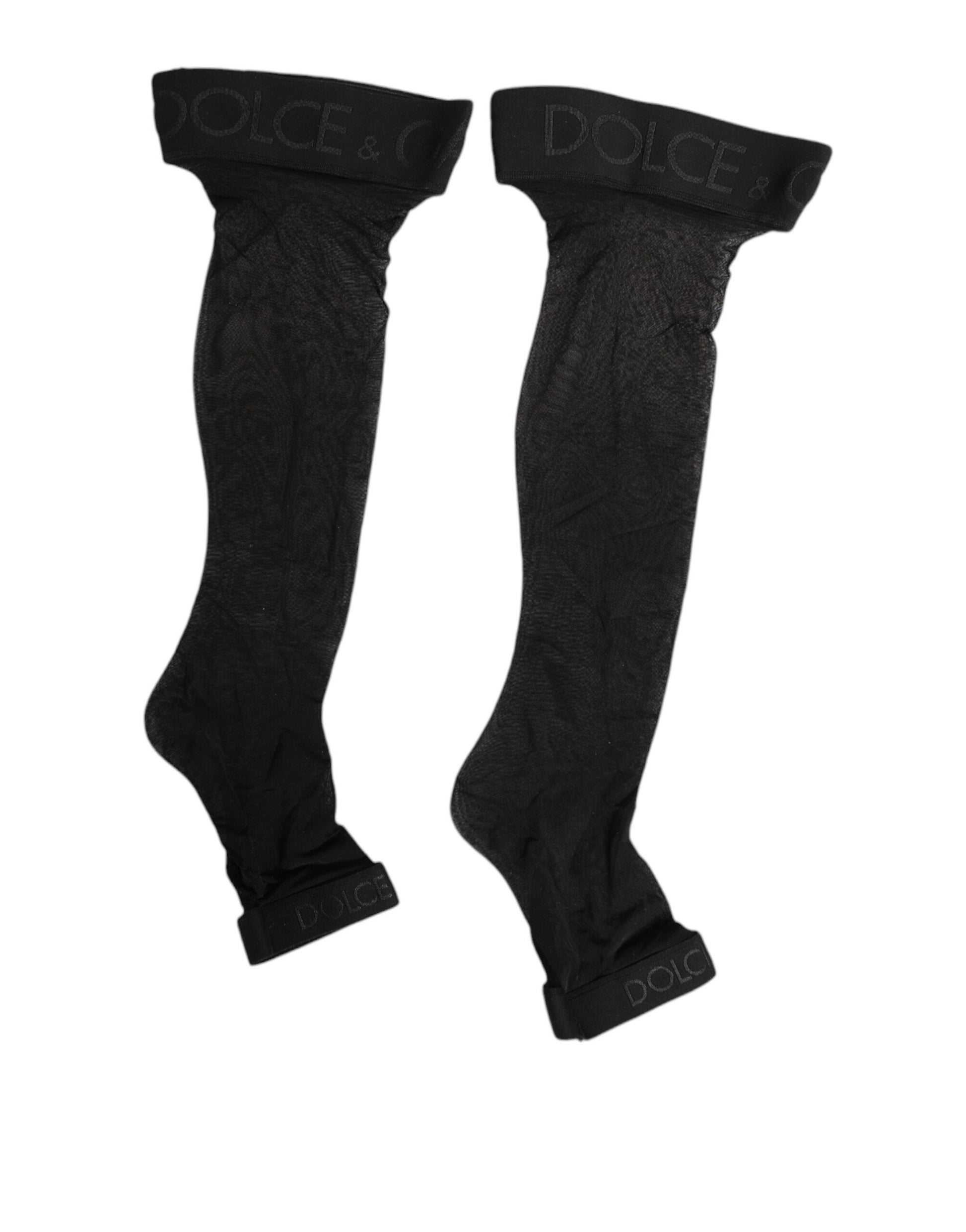 Black Sheer Nylon Logo Band Over-the-Knee Stocking Socks