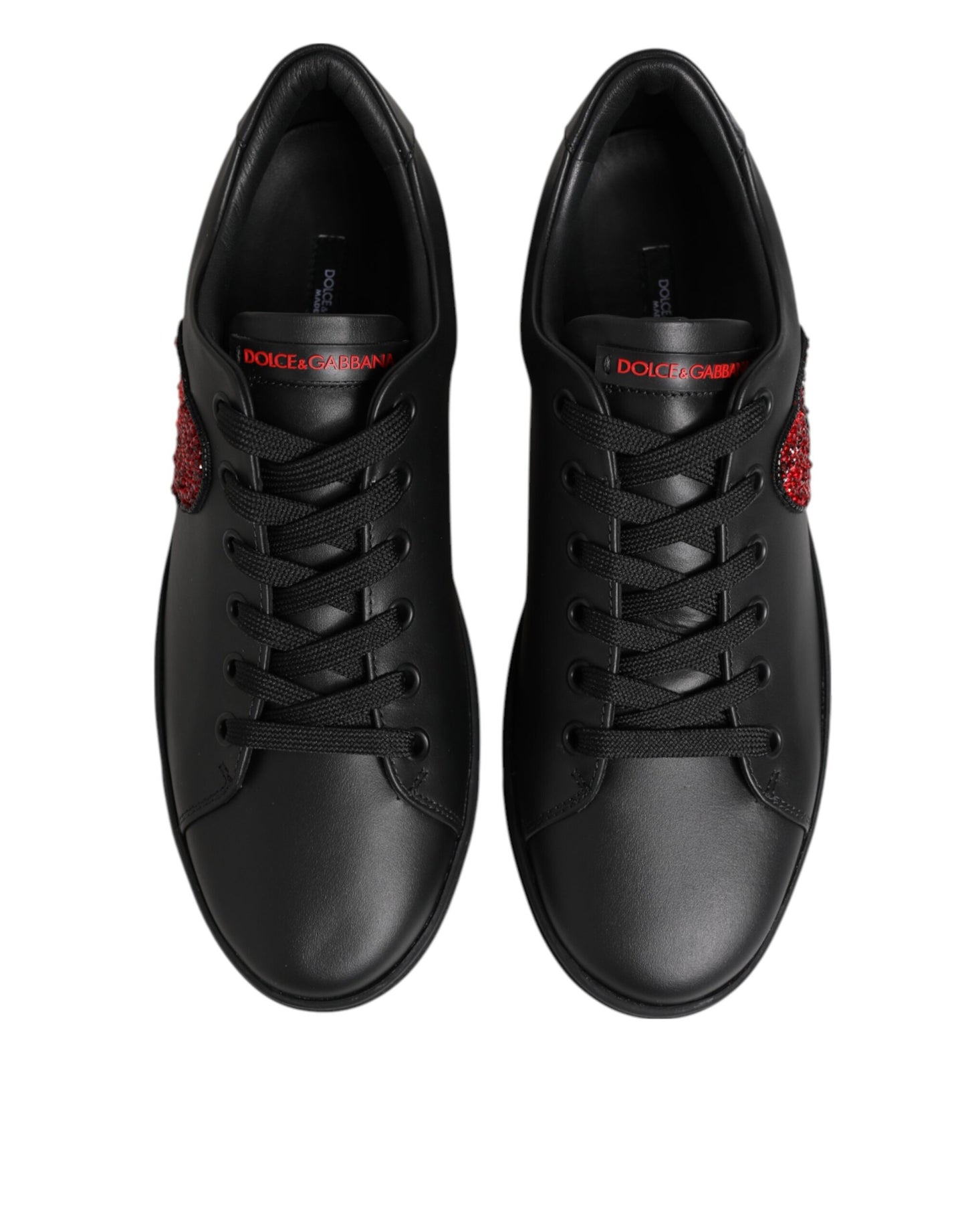 Black Leather Crystal Heart Low Top Sneakers  Shoes