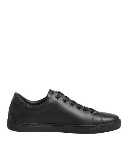 Black Leather Crystal Heart Low Top Sneakers  Shoes