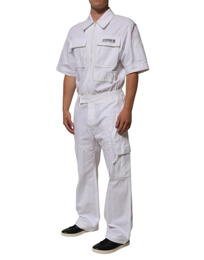 White Barcode Patch Utility Zip Jumpsuit Pants
