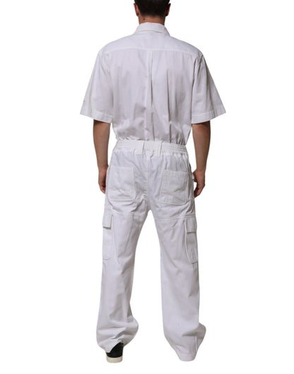 White Barcode Patch Utility Zip Jumpsuit Pants