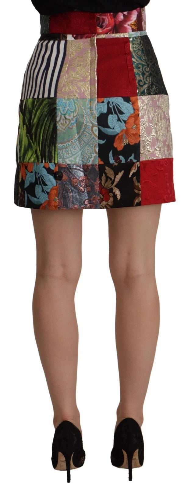 Multicolor Patchwork A-line Polyester Skirt