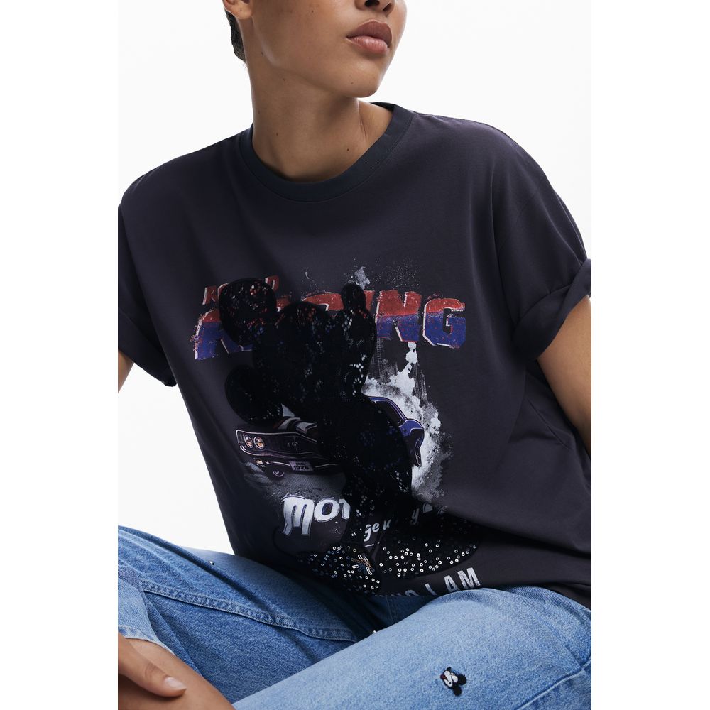 Black Cotton Women T-Shirt
