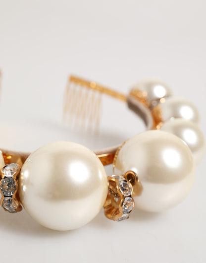 Gold Pearl Crystal Embellished Tiara Hair Accessory Headband