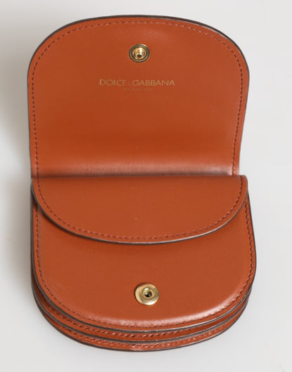 Brown Black Calf Leather Leopard Print Logo Plaque Wallet