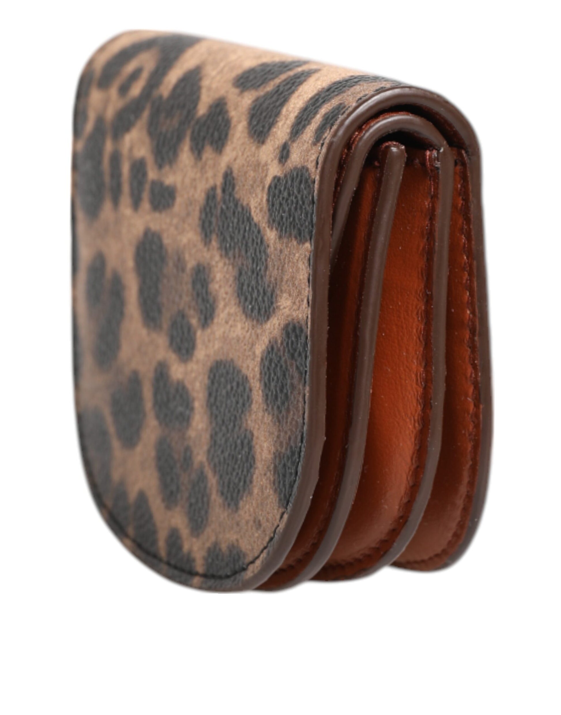 Brown Leopard Print Calf Leather Small Coin Purse Wallet