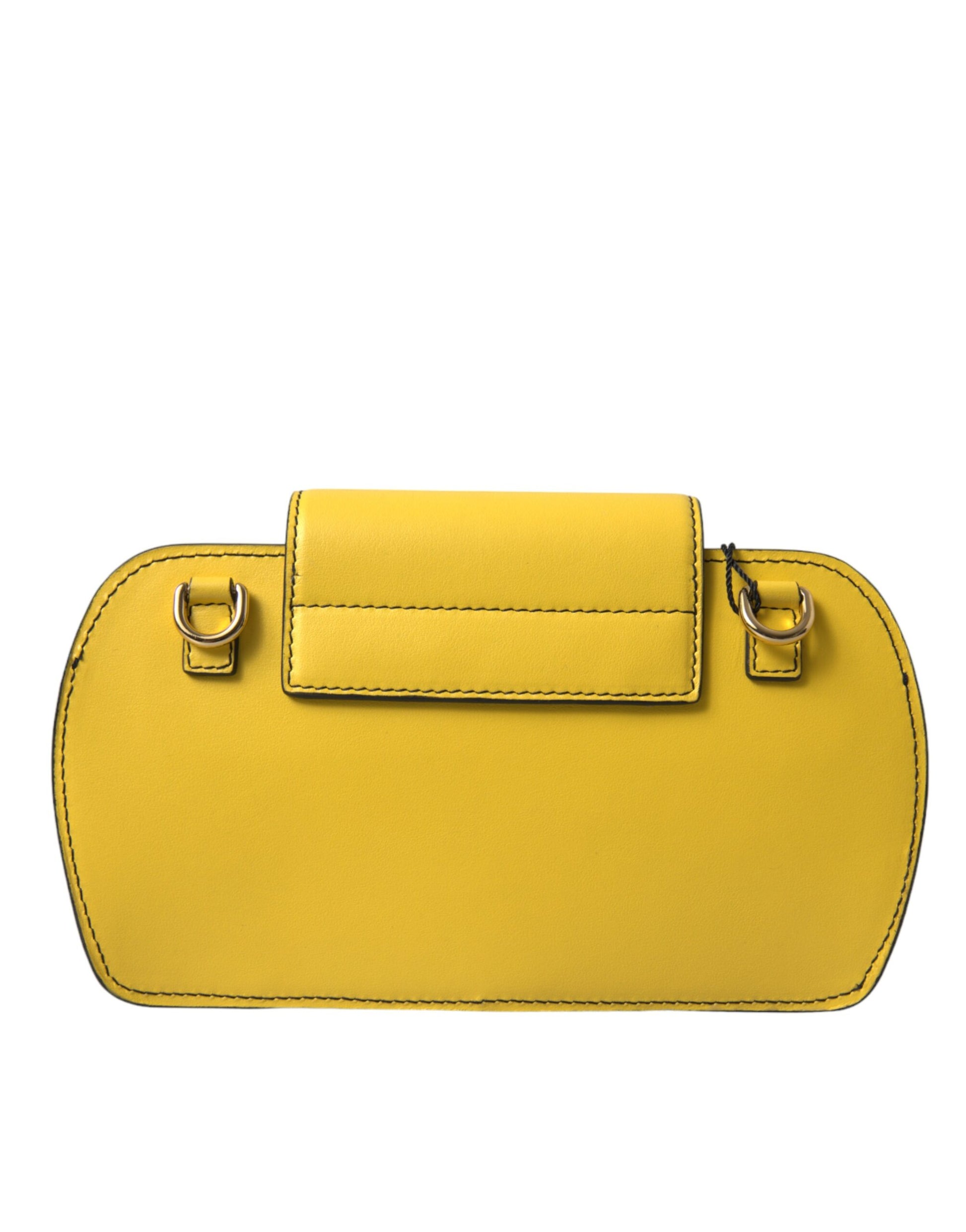 Yellow Smooth Leather DG Logo Clutch Crossbody Case Bag
