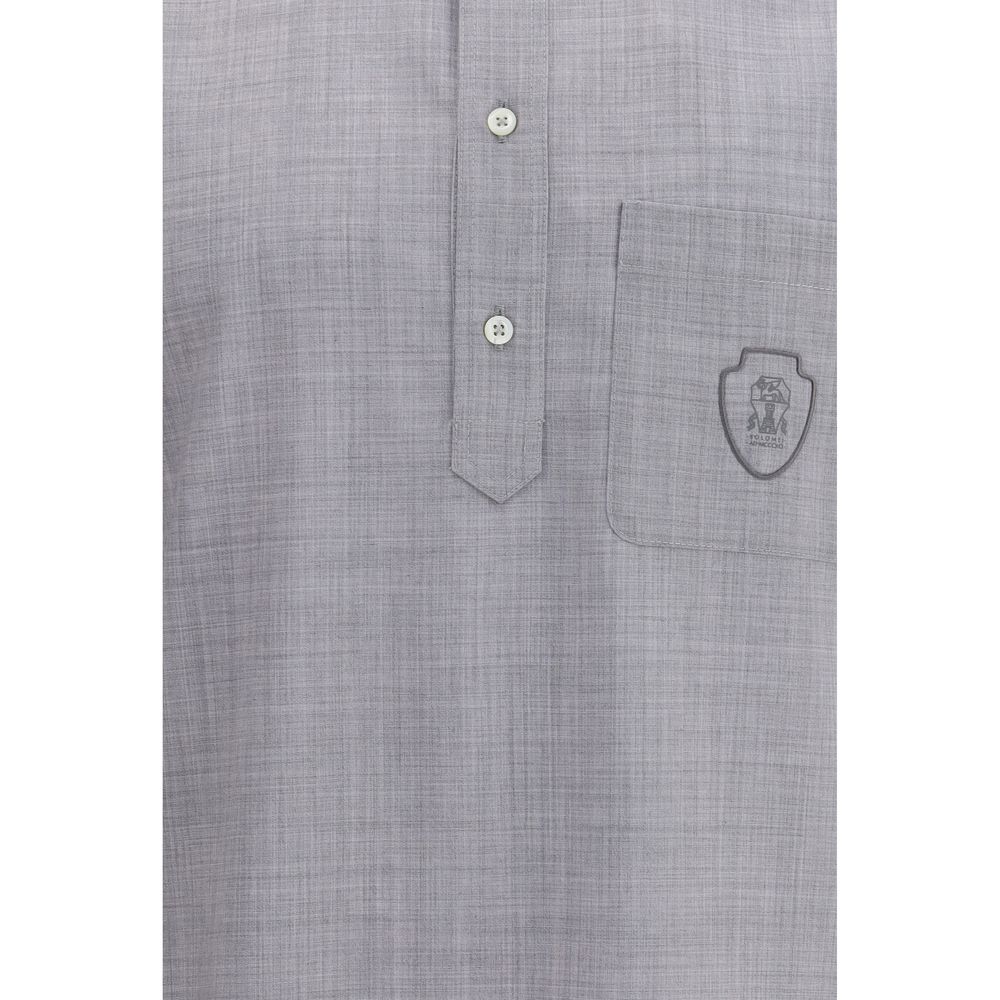 Gray Fleece Wool Polo Shirt
