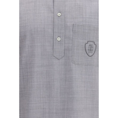 Gray Fleece Wool Polo Shirt