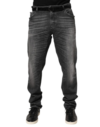 Black Gray Wash Slim Fit Straight Leg Denim Jeans