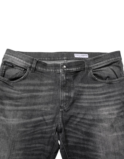 Black Gray Wash Slim Fit Straight Leg Denim Jeans