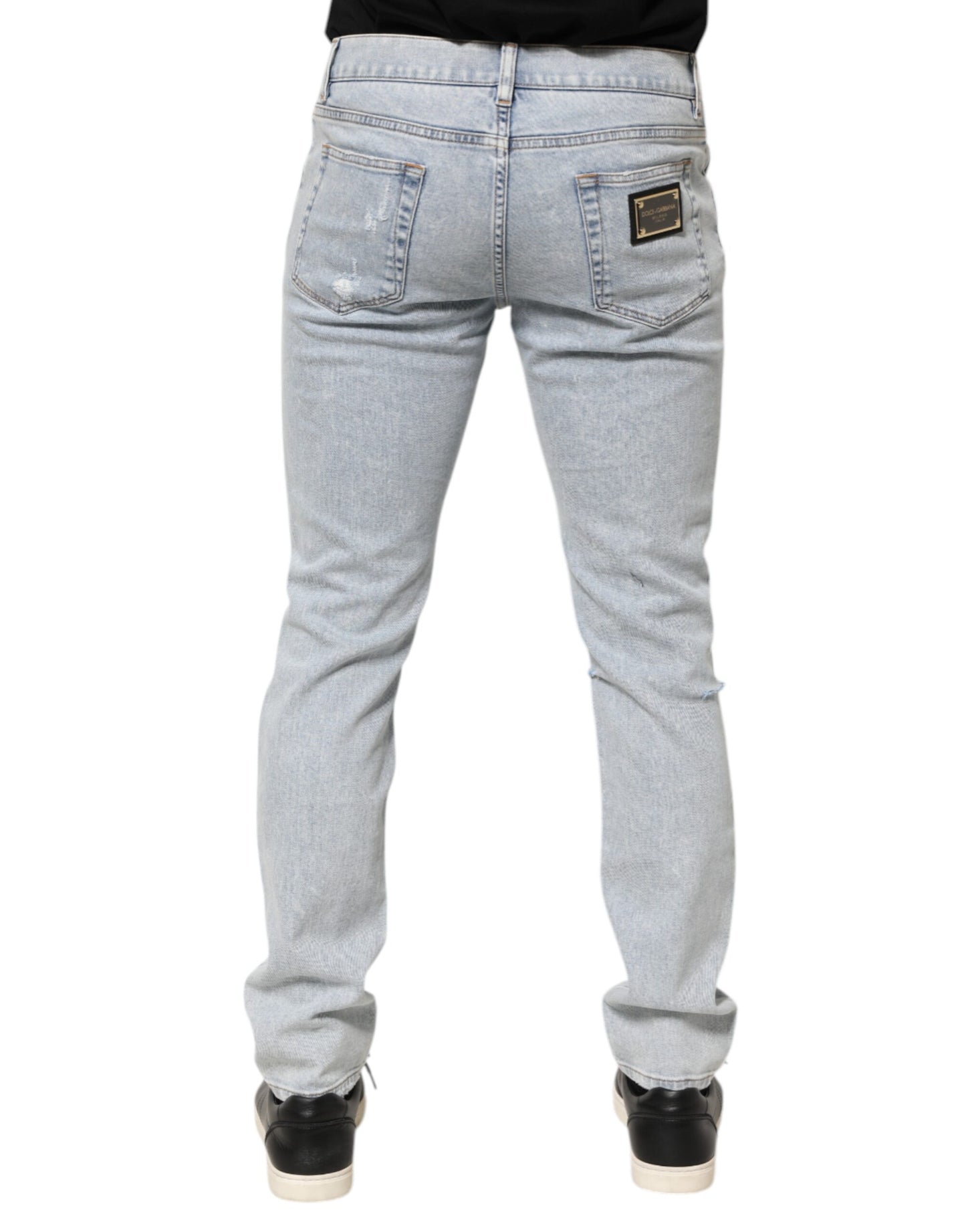 Light Blue Distressed Slim Fit Ripped Denim Jeans