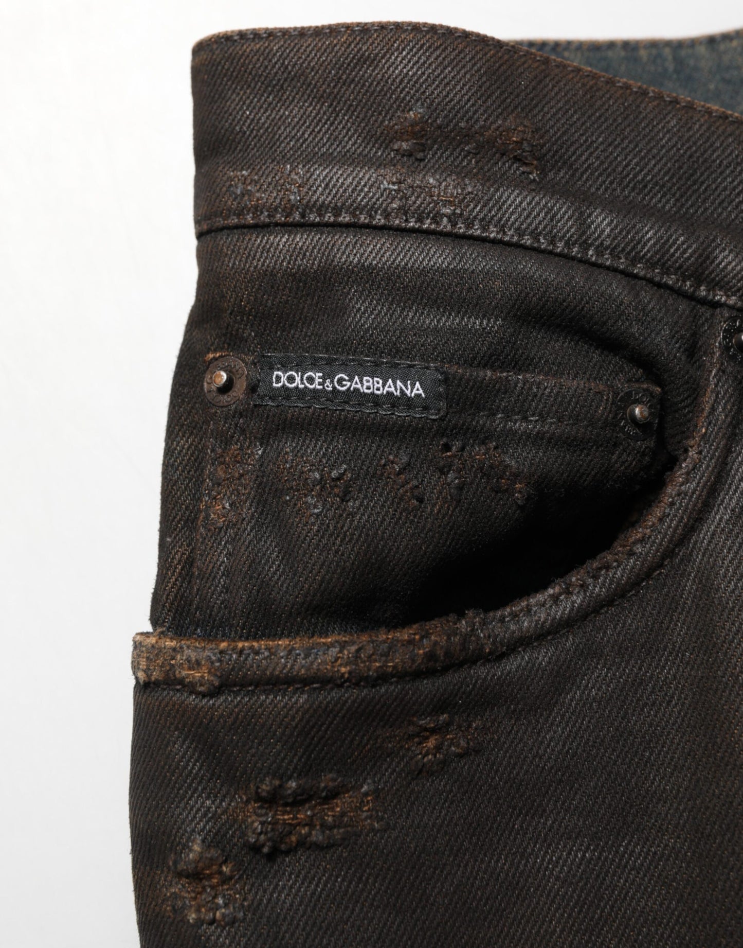 Dark Brown Tattered Cotton Skinny Denim Jeans