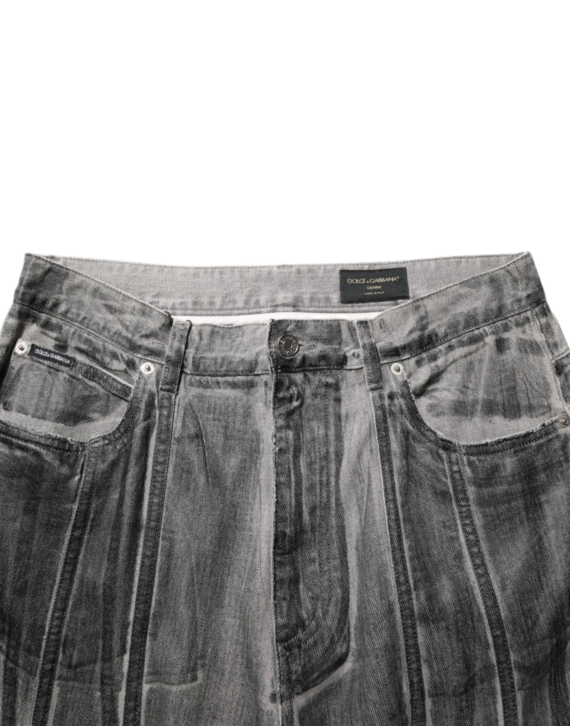 Black Grey Graphic Print Denim Pants Jeans
