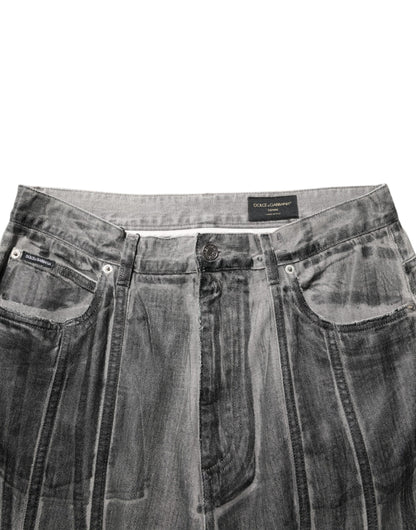 Black Grey Graphic Print Denim Pants Jeans