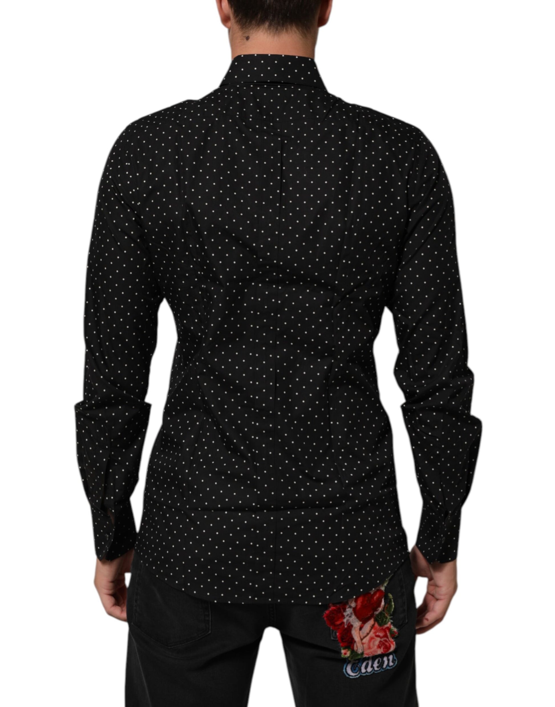 Black Polka Dot Cotton GOLD Men Formal Dress Shirt