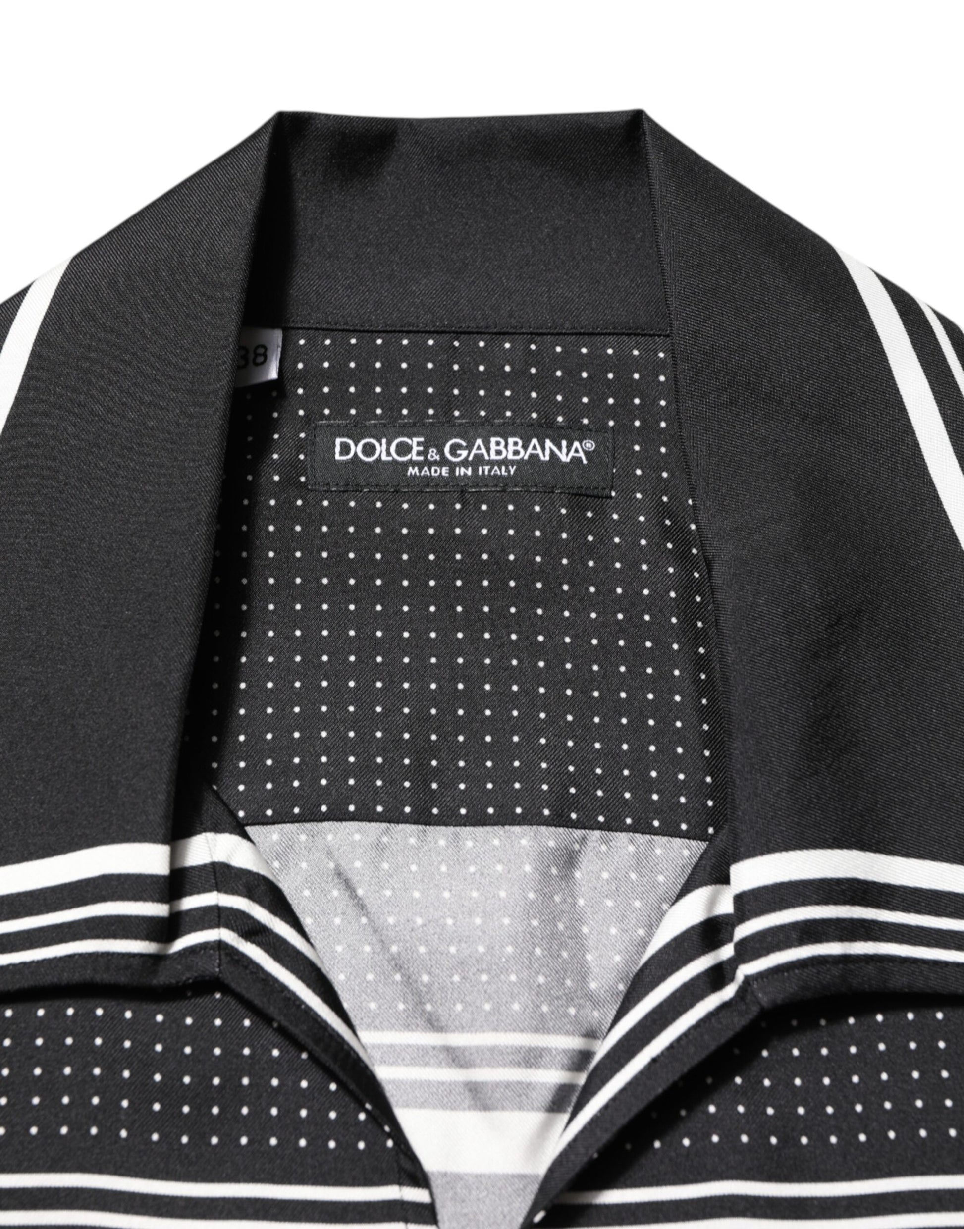 Black White StripeDot Print Casual Polo Shirt