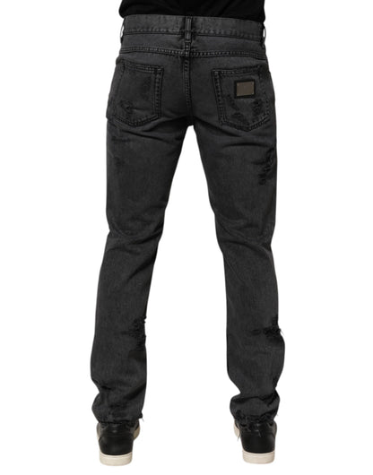 Black Tattered Skinny Cotton Men Denim Jeans