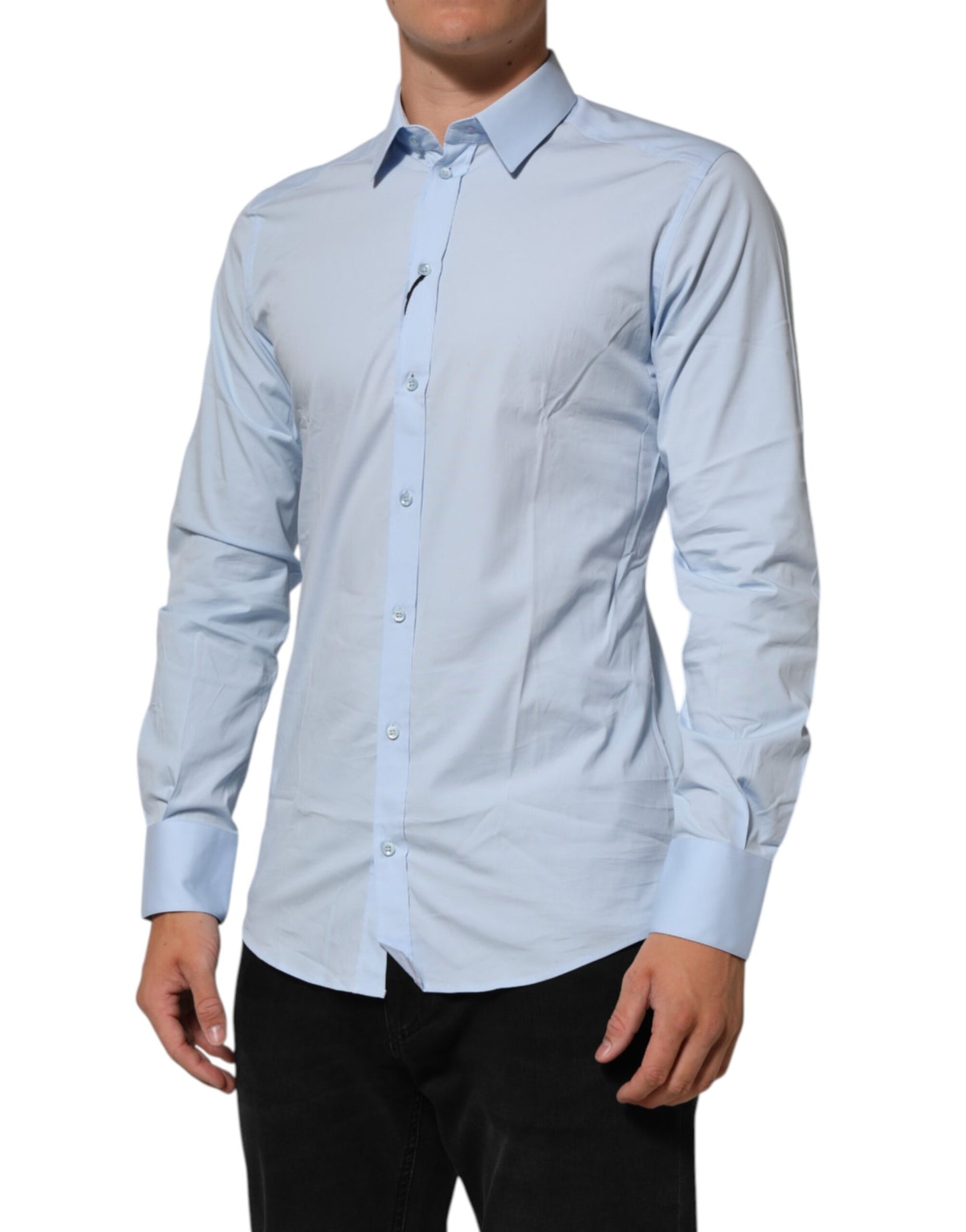 Light Blue Cotton GOLD Formal Men Dress Shirt