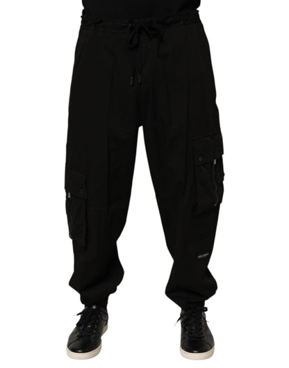 Black Cotton Cargo Jogger Sweatpants Pants