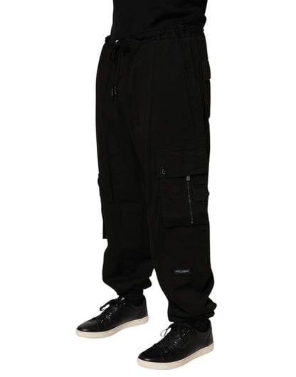 Black Cotton Cargo Jogger Sweatpants Pants