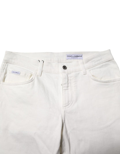 Off White Cotton Stretch Slim Fit Denim Jeans
