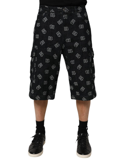 Black Monogram Denim Cargo Men Bermuda Short