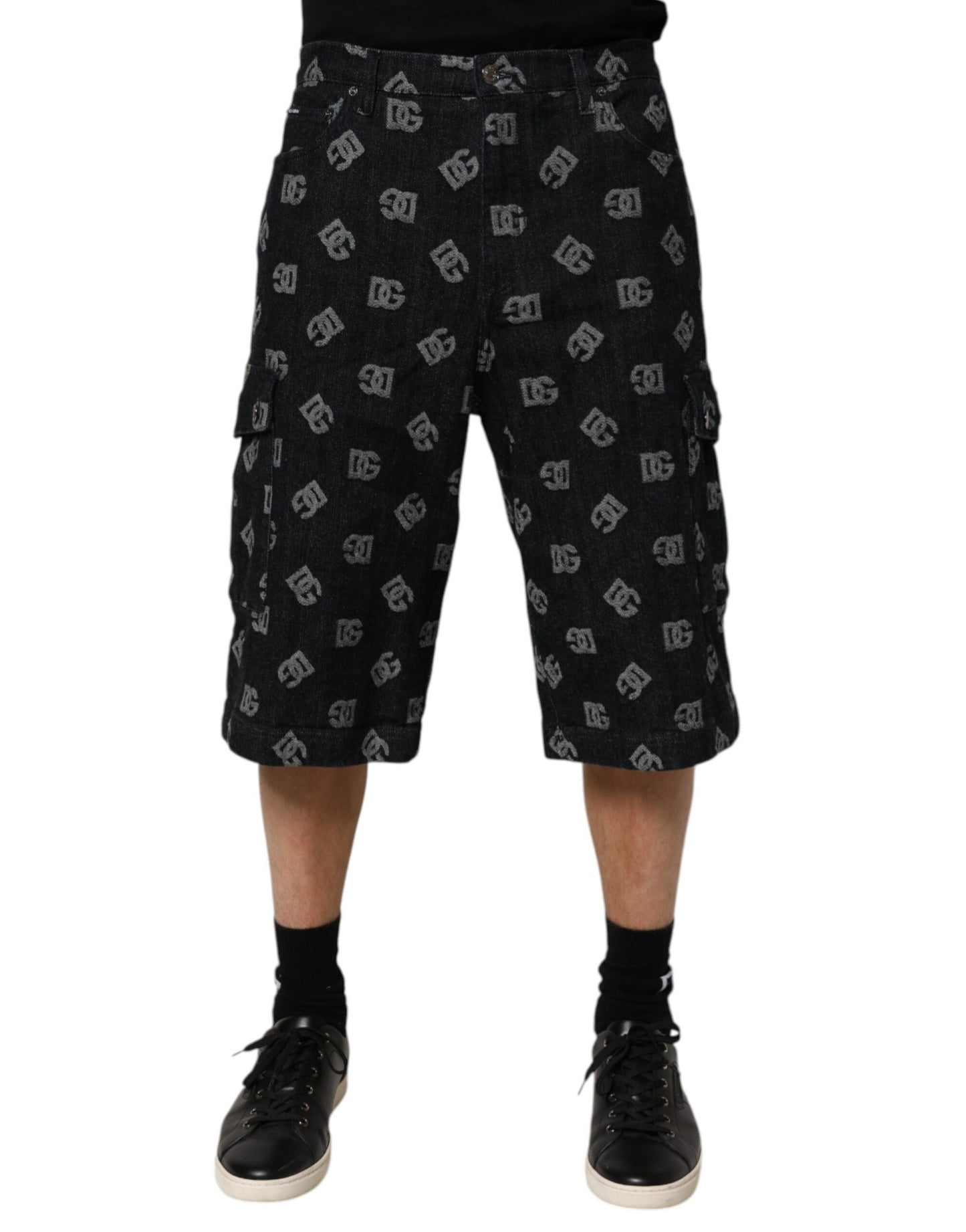 Black Monogram Denim Cargo Men Bermuda Short