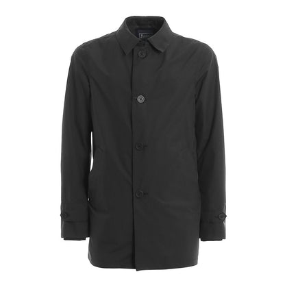 Black Polyester Men's Trench Coat