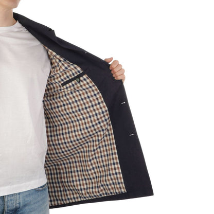 Blue Cotton Men Trench Coat