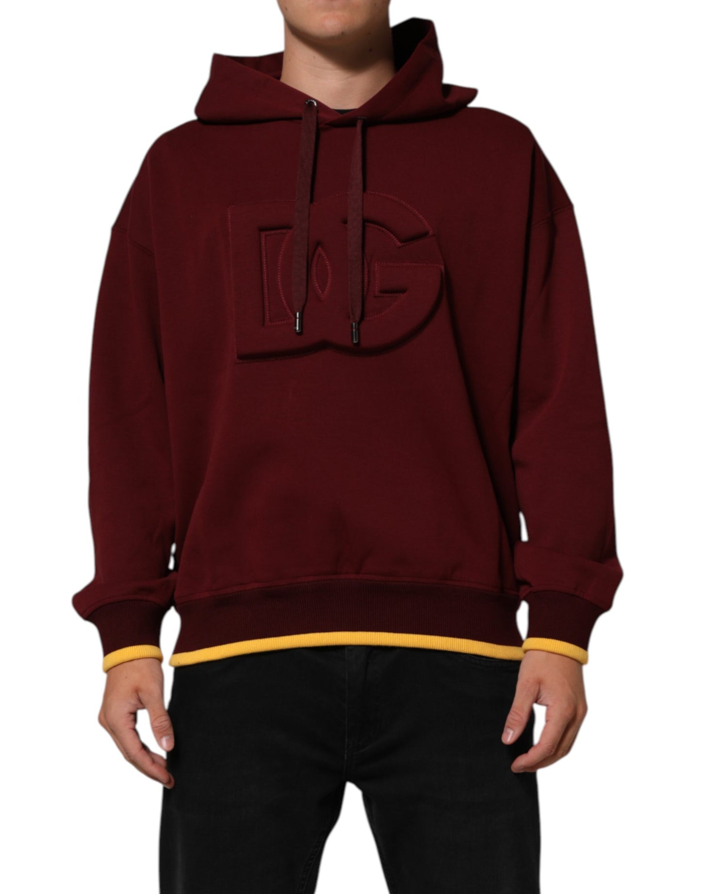 Maroon Embossed Logo Hooded Sweatshirt Sweater