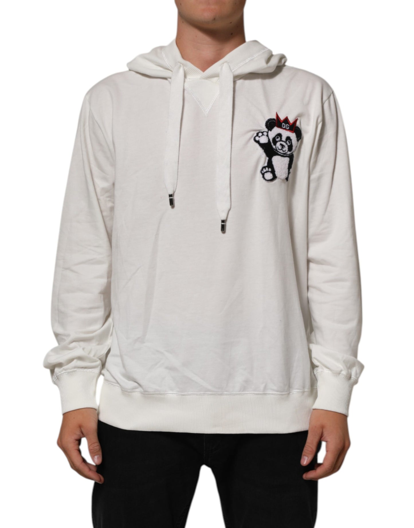 Off White Cotton Panda Hooded Sweatshirt Sweater