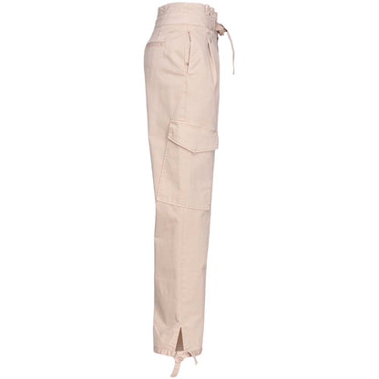 Pink Cotton Women Trouser With Cargo Pockets