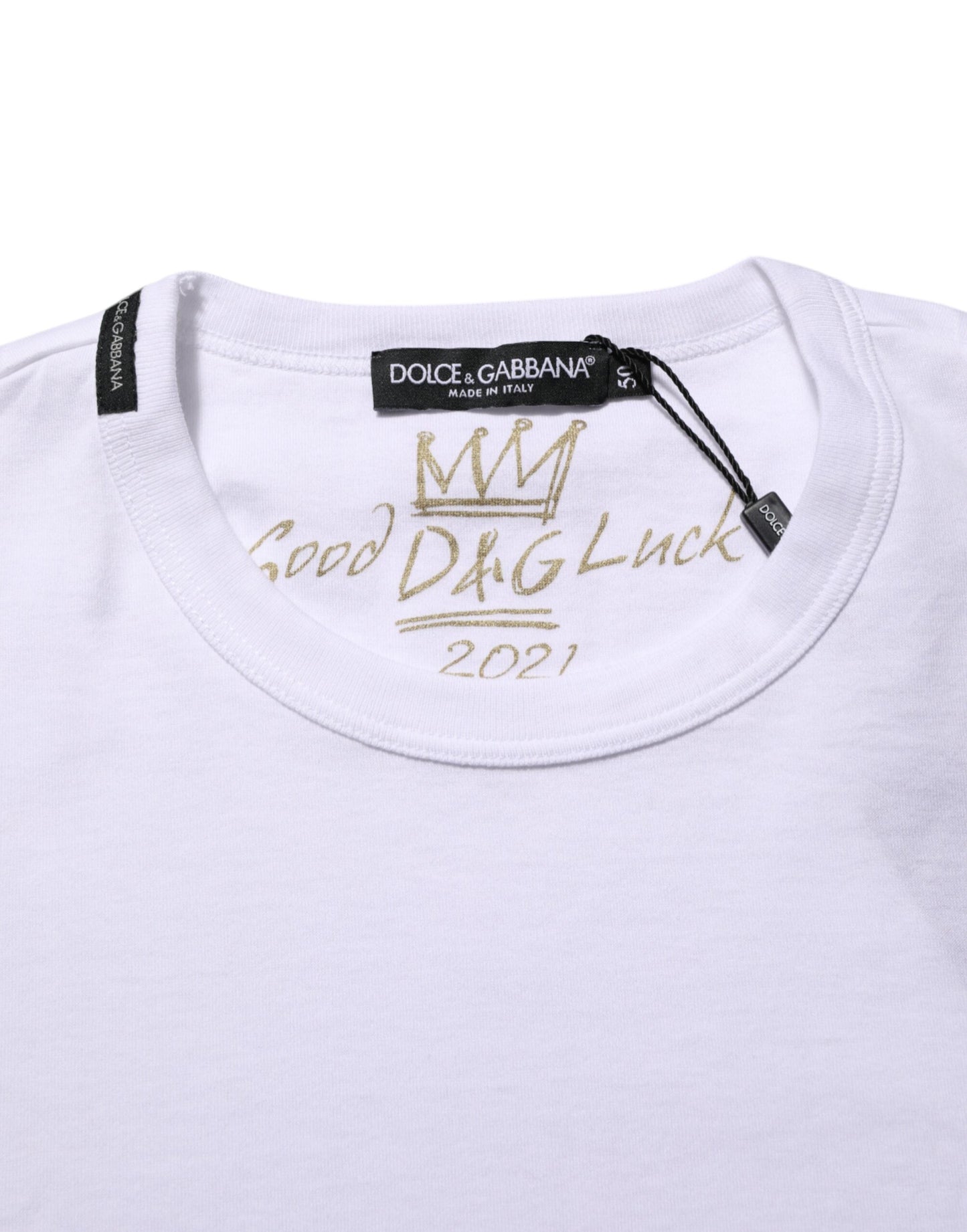 White Goodluck 2021 Cotton Crew Neck  T-shirt
