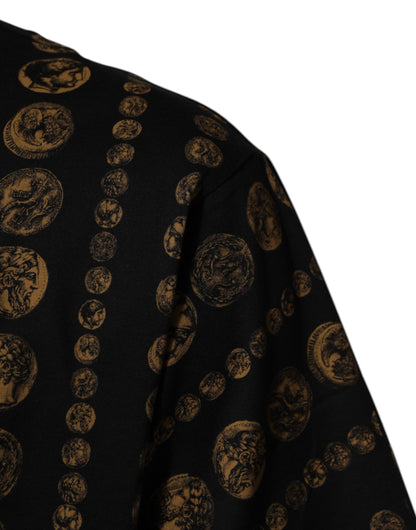 Black Cotton Coin Print Crew Neck T-shirt