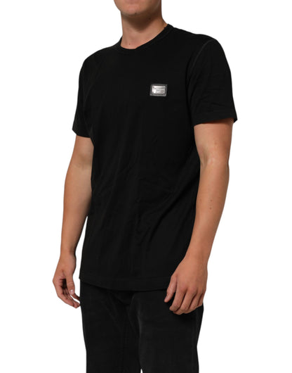 Black Logo Plaque Cotton Crew Neck T-shirt