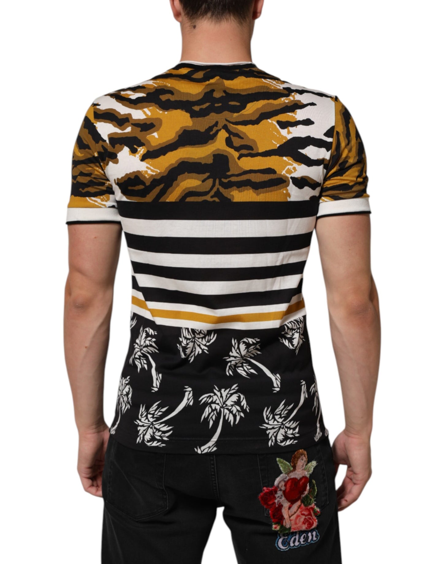 Multicolor Leopard Palm Leaf Men Crew Neck T-shirt