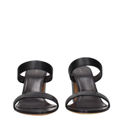 Black Leather Stiletto Heel Sandals