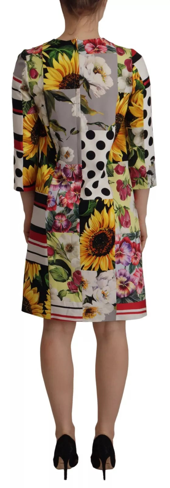 Multicolor Pachwork Charmeuse Floral Shift Dress
