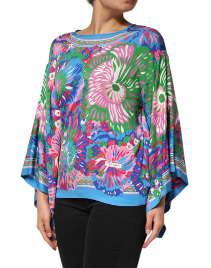Multicolor Floral Print Silk Blouse Tunic Top