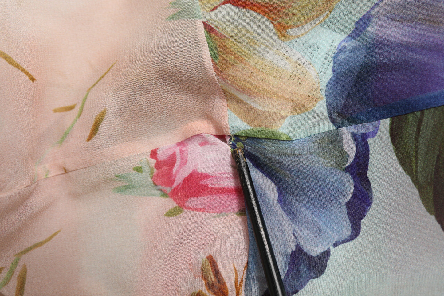 Multicolor Floral Patchwork Silk Ascot Collar Top