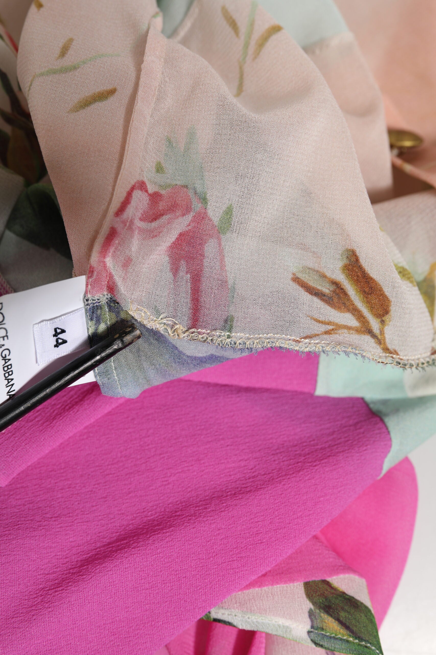 Multicolor Floral Patchwork Silk Ascot Collar Top