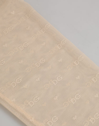 Beige Nylon Logo Lace Leggings Pants Underwear